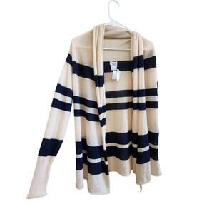 Club Monaco Stripes Cashmere Long Sleeve Cardigan Open Front Tan Blue Size M/L